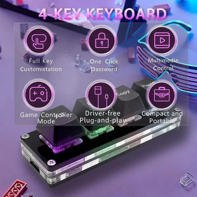 Alt view image 4 of 6 - Mini 4-Key Select-All Cut Copy Paste Macro Pad Ctrl A X C V Shortcut One Handed Keyboard RGB Gaming Mechanical Keyboard OSU Keypad Programmable Keyboard for Working and Gaming. (White)