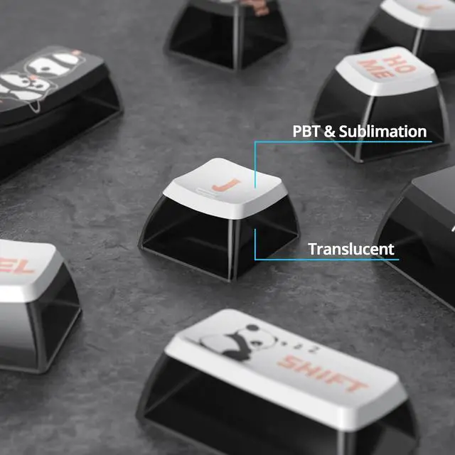 Alt view image 5 of 7 - Owpkeenthy Pudding PBT Keycaps 75 Percent with Punk Style, 120- Keys Transparent Keycaps ASA Profile Custom Black and White Key Caps US Layout for 60% Full 104 Key Set Mechanical Keyboard(Panda)