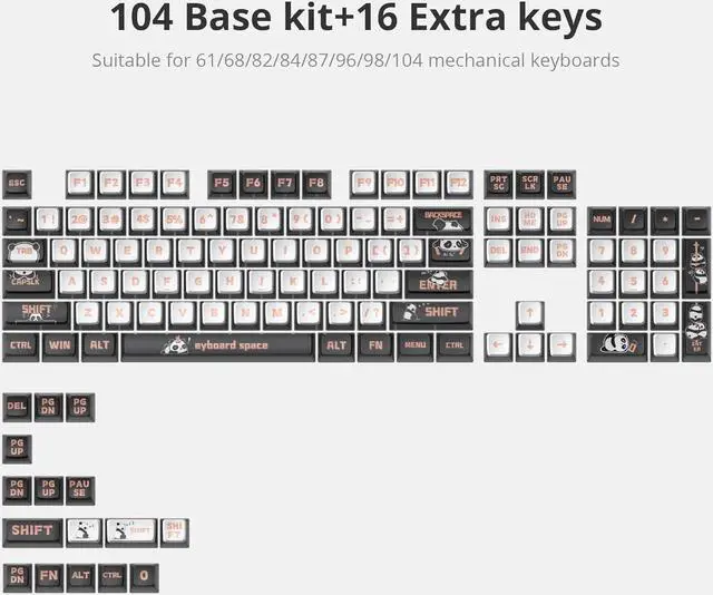 Alt view image 3 of 7 - Owpkeenthy Pudding PBT Keycaps 75 Percent with Punk Style, 120- Keys Transparent Keycaps ASA Profile Custom Black and White Key Caps US Layout for 60% Full 104 Key Set Mechanical Keyboard(Panda)