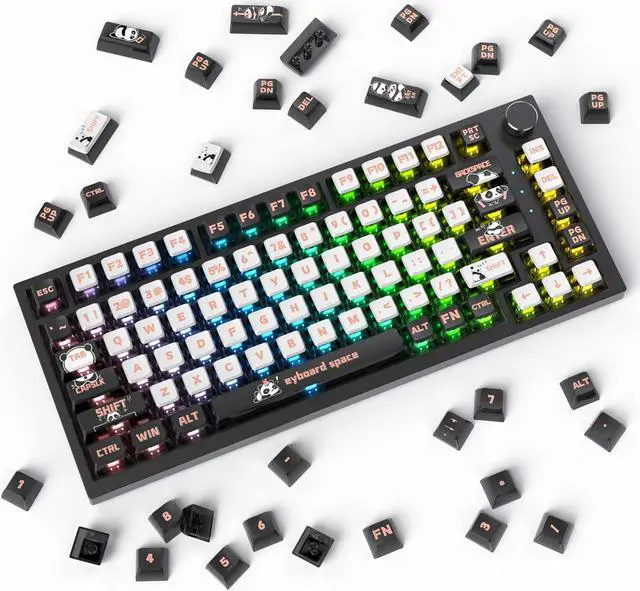 Alt view image 6 of 7 - Owpkeenthy Pudding PBT Keycaps 75 Percent with Punk Style, 120- Keys Transparent Keycaps ASA Profile Custom Black and White Key Caps US Layout for 60% Full 104 Key Set Mechanical Keyboard(Panda)