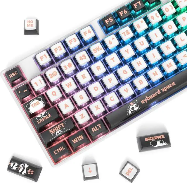 Alt view image 7 of 7 - Owpkeenthy Pudding PBT Keycaps 75 Percent with Punk Style, 120- Keys Transparent Keycaps ASA Profile Custom Black and White Key Caps US Layout for 60% Full 104 Key Set Mechanical Keyboard(Panda)
