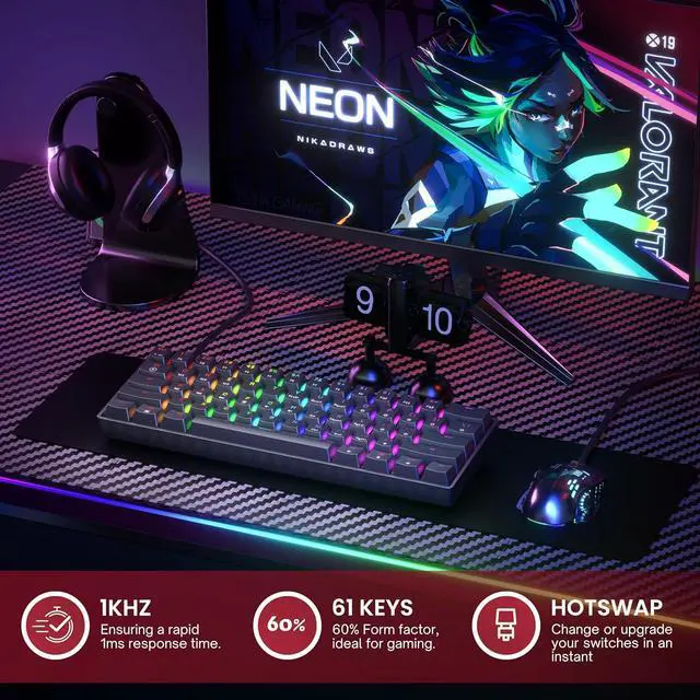 Alt view image 2 of 7 - HK GAMING GK61 60% | Hotswap Mechanical Gaming Keyboard | 61 Keys Multi Color RGB LED Backlit for PC/Mac Gamer | US Layout (Black, Gateron Optical Brown)