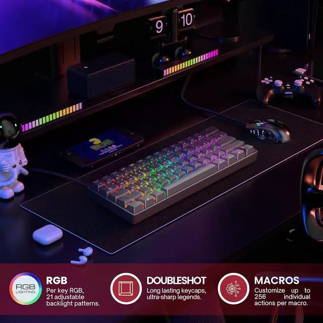 Alt view image 3 of 7 - HK GAMING GK61 60% | Hotswap Mechanical Gaming Keyboard | 61 Keys Multi Color RGB LED Backlit for PC/Mac Gamer | US Layout (Black, Gateron Optical Brown)