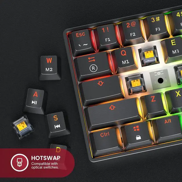 Alt view image 4 of 7 - HK GAMING GK61 60% | Hotswap Mechanical Gaming Keyboard | 61 Keys Multi Color RGB LED Backlit for PC/Mac Gamer | US Layout (Black, Gateron Optical Brown)