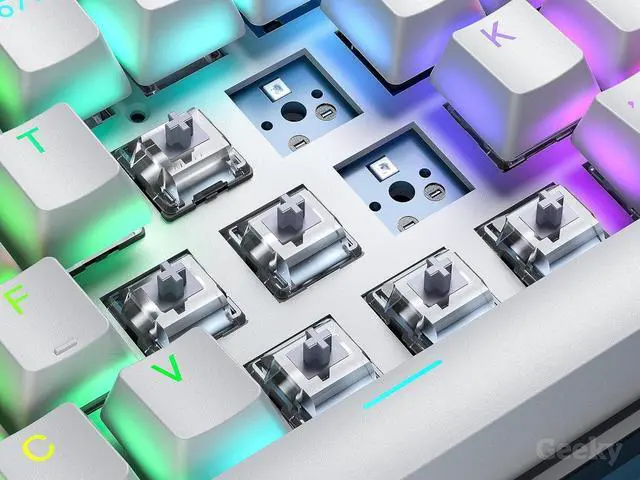 Alt view image 6 of 7 - Geeky GK61 60% | Hot Swappable Mechanical Gaming Keyboard | 61 Keys Multi Color RGB LED Backlit for PC/Mac Gamer | ANSI US American Layout (White, Mechanical Speed Silver)