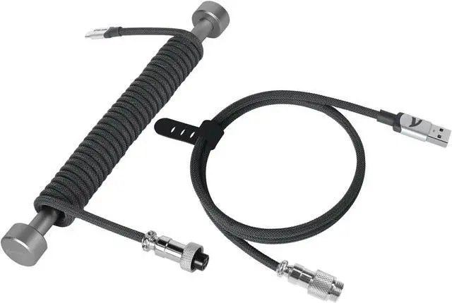 Main image of Custom Coiled Keyboard Cable, USB-C to A Aviator Cable + Solid Aluminum Alloy Coiled Cable Winder Set for Gaming Keyboard, Braided Detachable Metal Aviator Double Sleeved Spiral Cable for PS4 PS5 Xbox