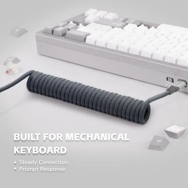 Alt view image 4 of 7 - Custom Coiled Keyboard Cable, USB-C to A Aviator Cable + Solid Aluminum Alloy Coiled Cable Winder Set for Gaming Keyboard, Braided Detachable Metal Aviator Double Sleeved Spiral Cable for PS4 PS5 Xbox