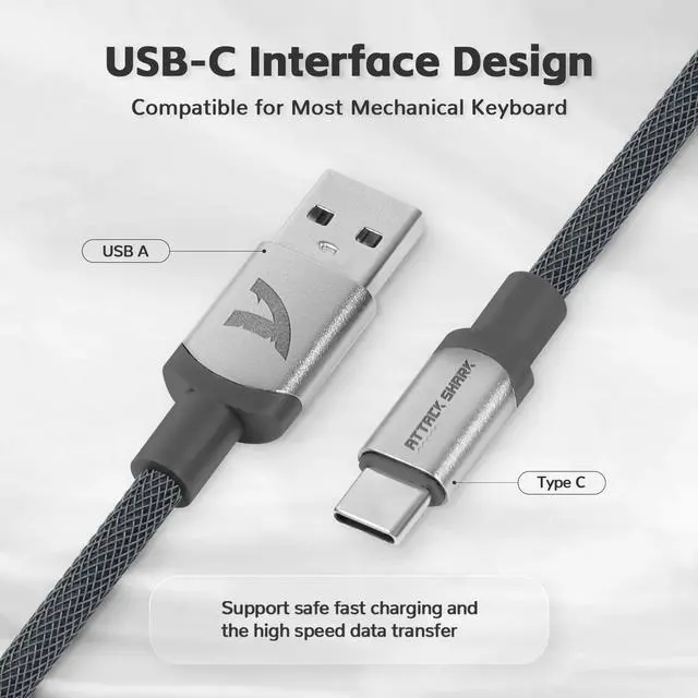 Alt view image 6 of 7 - Custom Coiled Keyboard Cable, USB-C to A Aviator Cable + Solid Aluminum Alloy Coiled Cable Winder Set for Gaming Keyboard, Braided Detachable Metal Aviator Double Sleeved Spiral Cable for PS4 PS5 Xbox