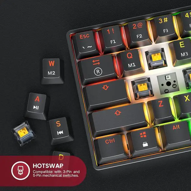 Alt view image 4 of 7 - HK GAMING GK61 60% v3 | Hotswap Mechanical Gaming Keyboard | 61 Keys Multi Color RGB LED Backlit for PC/Mac Gamer | US Layout (Black, Mechanical Blue)