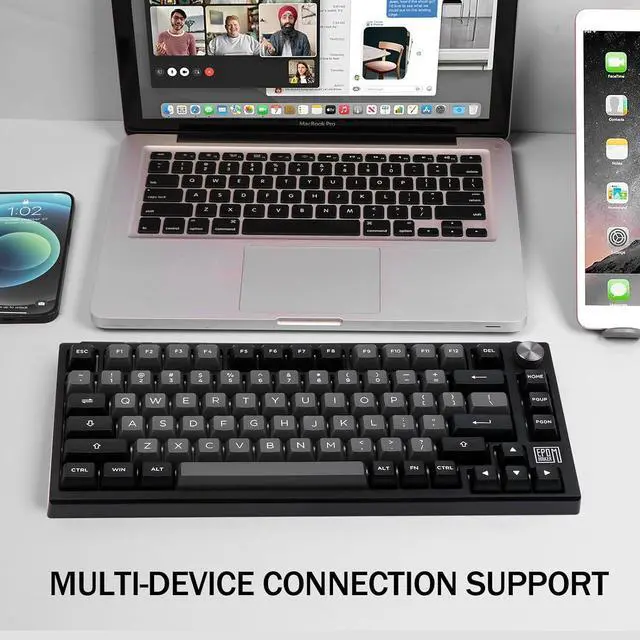 Alt view image 5 of 5 - EPOMAKER TH80 SE Gasket 75% Hot Swap RGB 2.4Ghz/ Bluetooth 5.0/ Wired Mechanical Gaming Keyboard, NKRO with Poron/EVA Foam, 4000mah Battery, Knob Control for E-Sport/Windows/Mac(Flamingo Switch)