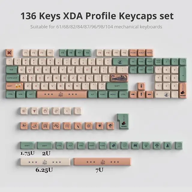 Alt view image 4 of 6 - Guffercty kred 136-keycaps XDA Profile PBT Keyboard Key caps Full Set, Custom Keycaps Dye Sublimation for 61/68/84/87/108 Mechanical Keyboard (Cowboy)