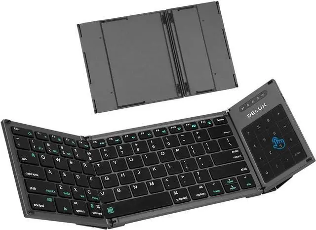 Main image of DELUX Full Size Foldable Keyboard Bluetooth with 2-in-1 Touchpad, Tri-fold Portable Folding Keyboard Wireless, Ultra Slim, Multi Device, Rechargeable, Scissor Switches (KF17)