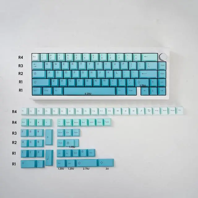 Alt view image 7 of 7 - Blue Gradient Keycaps 125 Keys PBT Dye Sub Cherry Profile Keycap Set Fit for 61/64/87/104/108 Cherry Mx Switches Mechanical Keyboard