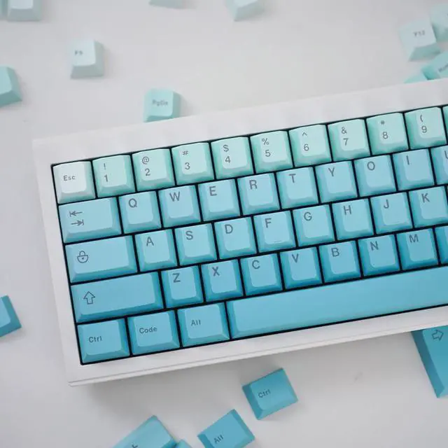 Alt view image 2 of 7 - Blue Gradient Keycaps 125 Keys PBT Dye Sub Cherry Profile Keycap Set Fit for 61/64/87/104/108 Cherry Mx Switches Mechanical Keyboard