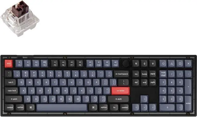 Main image of Keychron V6 Wired Custom Mechanical Keyboard Knob Version, QMK/VIA Full-Size Programmable with Hot-swappable Keychron K Pro Brown Switch Compatible for Mac Windows Linux (Frosted Black-Translucent)