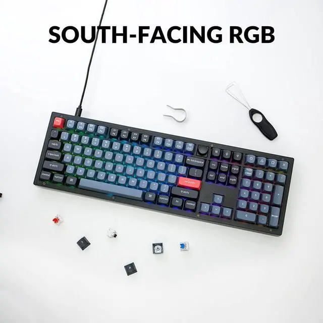 Alt view image 6 of 7 - Keychron V6 Wired Custom Mechanical Keyboard Knob Version, QMK/VIA Full-Size Programmable with Hot-swappable Keychron K Pro Red Switch Compatible for Mac Windows Linux (Frosted Black-Translucent)