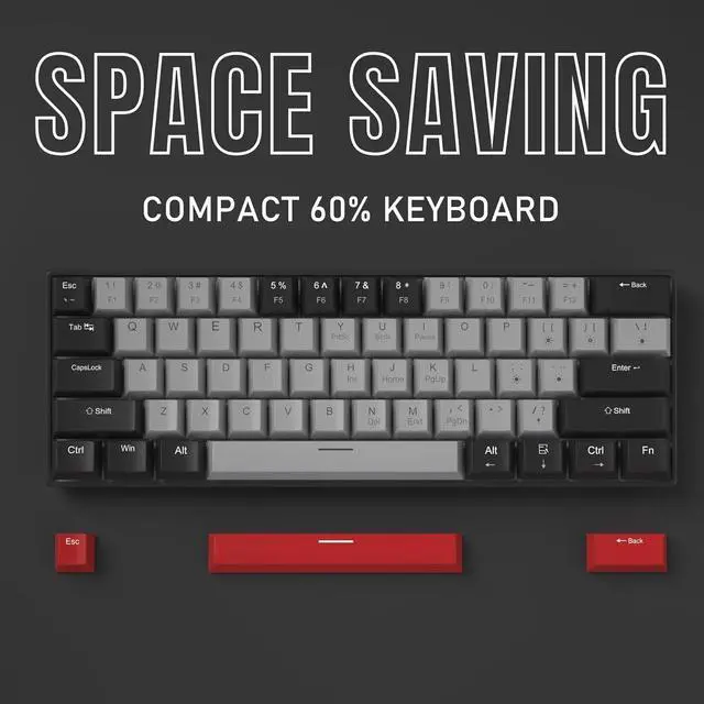 Alt view image 3 of 7 - 60 Percent Mechanical Gaming Keyboard, Black&Gray Mixed Color Keycaps Gaming Keyboard with Blue Switches, Detachable Type-C Cable Mini Keyboard with Powder Blue Light for Windows/Mac/PC/Laptop