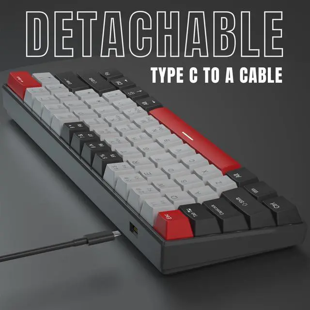 Alt view image 6 of 7 - 60 Percent Mechanical Gaming Keyboard, Black&Gray Mixed Color Keycaps Gaming Keyboard with Blue Switches, Detachable Type-C Cable Mini Keyboard with Powder Blue Light for Windows/Mac/PC/Laptop