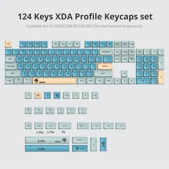 Alt view image 3 of 6 - Guffercty kred GTSP XDA Profile PBT Keycaps, 124-keys Custom Dye Sublimation keycaps US Layout with MAC Keycaps for Fullsize, Tenkeyless, Winkeyless, 75%, 65%, 60% Keyboard (Banyan)