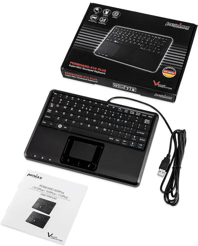 Alt view image 5 of 5 - 510H Plus, Wired Super Mini USB Touchpad Keyboard, X Type Scissor Keys with 2 Built-in Hubs, Black, US English Layout (11005)