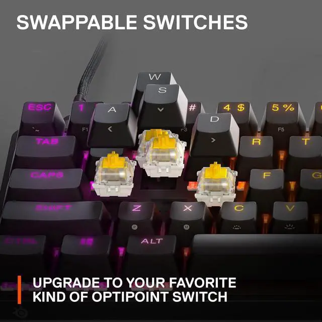 Alt view image 6 of 7 - New SteelSeries Apex 9 Mini  HotSwap Optical Mini Keyboard  60% Compact Design  Optical Switches  RGB Customization  Aluminum Alloy Frame  Double Shot PBT Keycap