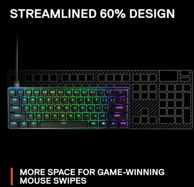Alt view image 7 of 7 - New SteelSeries Apex 9 Mini  HotSwap Optical Mini Keyboard  60% Compact Design  Optical Switches  RGB Customization  Aluminum Alloy Frame  Double Shot PBT Keycap