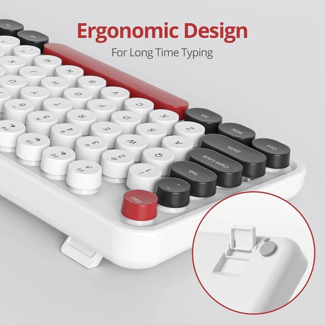 Alt view image 6 of 7 - Retro Punk Keyboard,Full Size Typewriter Keyboard Floating Key Design, Wired USB, with Foldable Stands Compatible with PC/Mac/Laptop/Computer Keyboard(White)