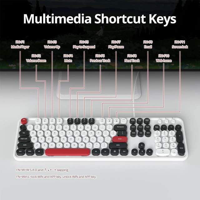 Alt view image 5 of 7 - Retro Punk Keyboard,Full Size Typewriter Keyboard Floating Key Design, Wired USB, with Foldable Stands Compatible with PC/Mac/Laptop/Computer Keyboard(White)