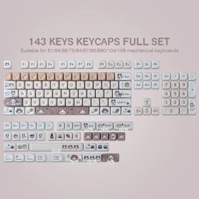 Alt view image 2 of 7 - TYRIXKI PBT Keycaps 143 Keys Custom Keycaps Cute Dye-Sublimation Kitty-cat Keycaps Set MOA Profile Keycaps for US Layout Cherry Gateron MX Swithes Mechanical Keyboards