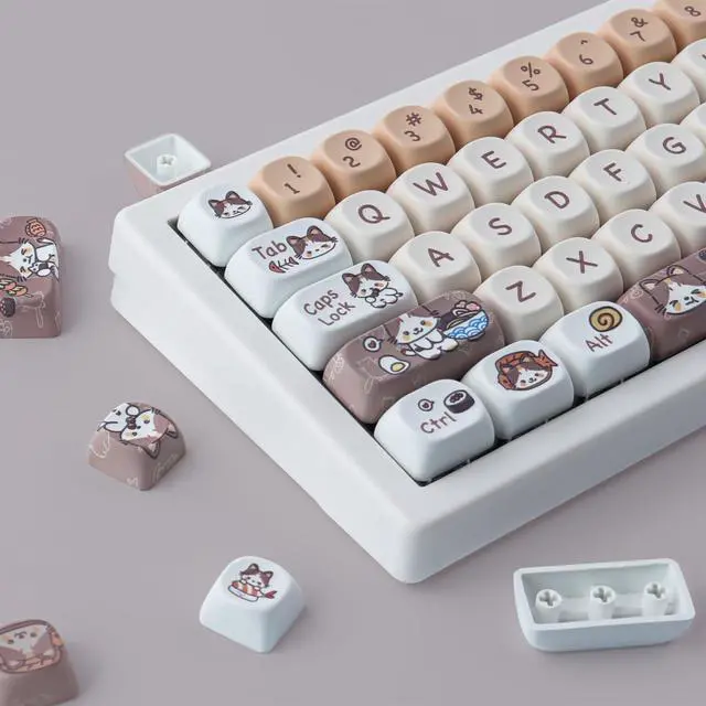 Alt view image 4 of 7 - TYRIXKI PBT Keycaps 143 Keys Custom Keycaps Cute Dye-Sublimation Kitty-cat Keycaps Set MOA Profile Keycaps for US Layout Cherry Gateron MX Swithes Mechanical Keyboards