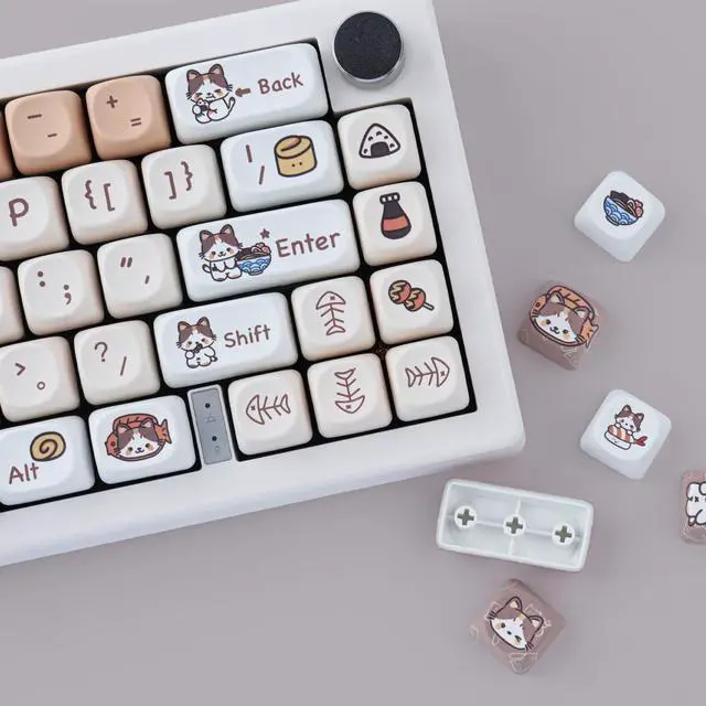 Alt view image 5 of 7 - TYRIXKI PBT Keycaps 143 Keys Custom Keycaps Cute Dye-Sublimation Kitty-cat Keycaps Set MOA Profile Keycaps for US Layout Cherry Gateron MX Swithes Mechanical Keyboards