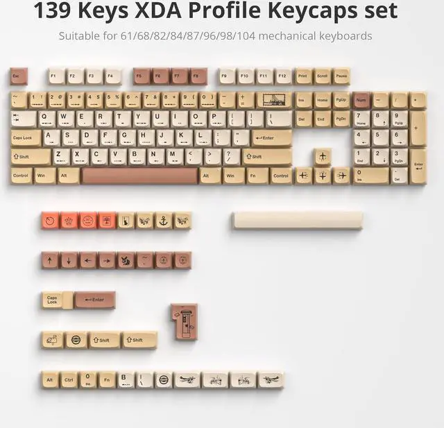 Alt view image 2 of 7 - XDA PBT Key Cap, 139 Keys Dye Sublimation Retro Stamp White Custome Key Cap Set for Cherry/Gatron MX switches 60 Percent/68/GK61 Gaming Mechanical Keyboard