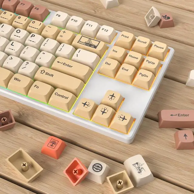 Alt view image 5 of 7 - XDA PBT Key Cap, 139 Keys Dye Sublimation Retro Stamp White Custome Key Cap Set for Cherry/Gatron MX switches 60 Percent/68/GK61 Gaming Mechanical Keyboard