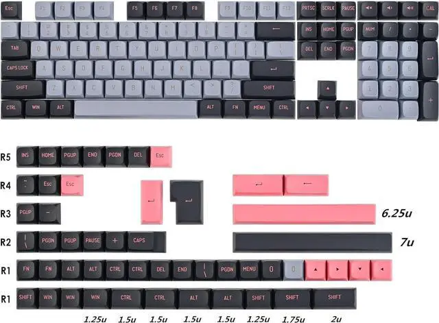 Alt view image 4 of 7 - Owpkeenthy 160-Key CSA Profile 8008 Keycaps Doubleshot PBT with 6.25u 7u Spacebar for US/ISO Layout Mechanical Gaming Keyboard (CSA/8008)