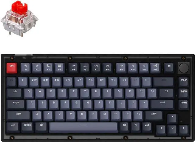Main image of Keychron V1 Hot-swappable Custom Mechanical Keyboard, 75% Layout Knob QMK/VIA Programmable RGB Backlight, Type-C Wired with Keychron K Pro Red Switch for Mac Windows - Frosted Black (Translucent)