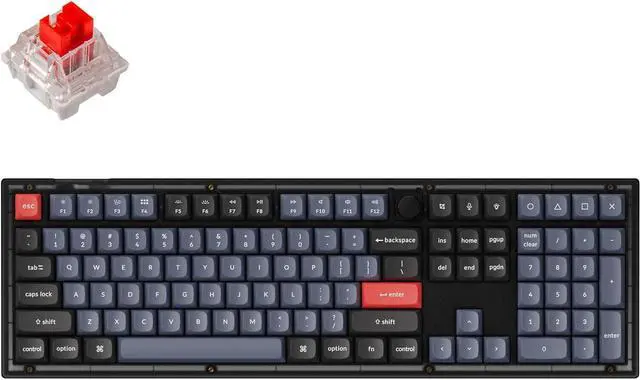 Main image of Keychron V6 Wired Custom Mechanical Keyboard Knob Version, QMK/VIA Full-Size Programmable with Hot-swappable Keychron K Pro Red Switch Compatible for Mac Windows Linux (Frosted Black-Translucent)