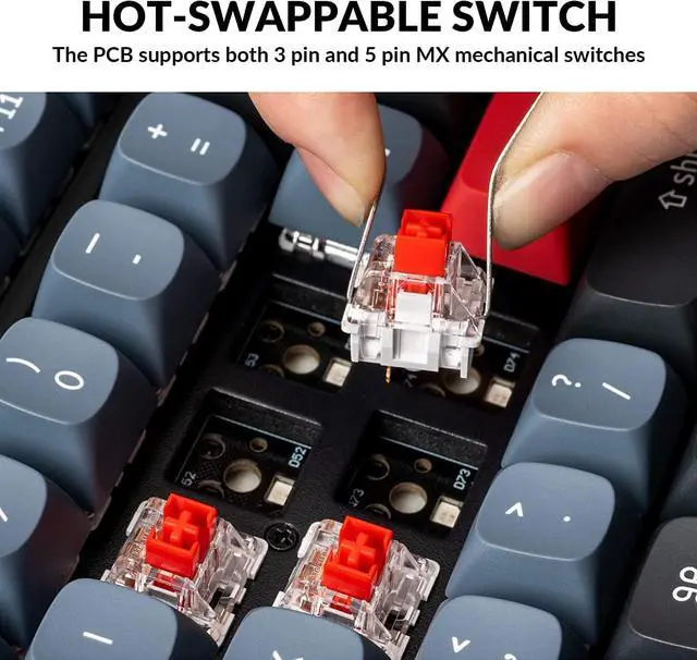 Alt view image 2 of 7 - Keychron V6 Wired Custom Mechanical Keyboard Knob Version, QMK/VIA Full-Size Programmable with Hot-swappable Keychron K Pro Red Switch Compatible for Mac Windows Linux (Frosted Black-Translucent)