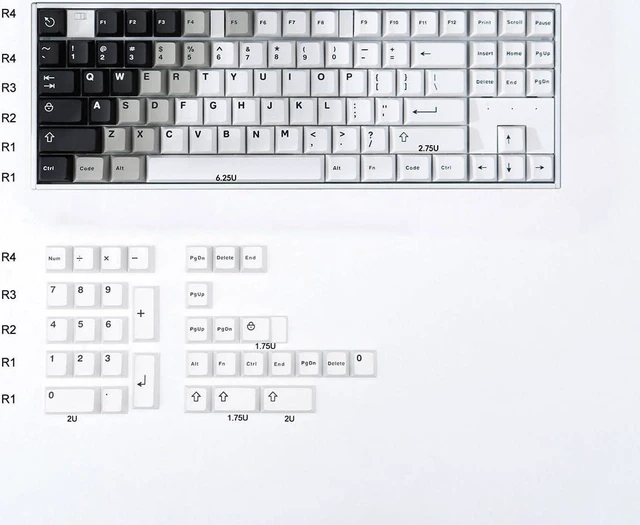 Alt view image 5 of 7 - Black White Gradient Keycaps Set Cherry Profile Doubleshot Custom Keycaps 121 Keys for Cherry MX Gateron Kailh Box Switches Mechanical Gaming Keyboard