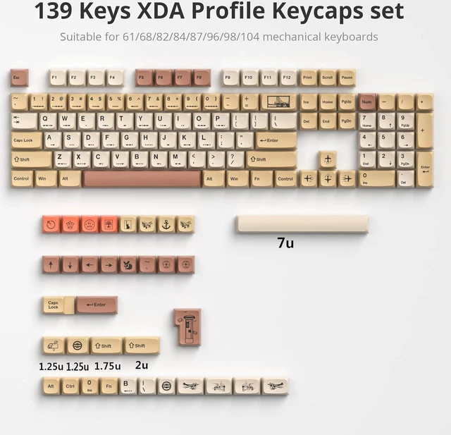 Alt view image 3 of 6 - SURMEN 139 XDA Profile PBT Keycaps 75 Percent, Custom keycaps Dye Sublimation with ISO Keys for 61/68/82/87/108 Mechanical Keyboard (Stamp)
