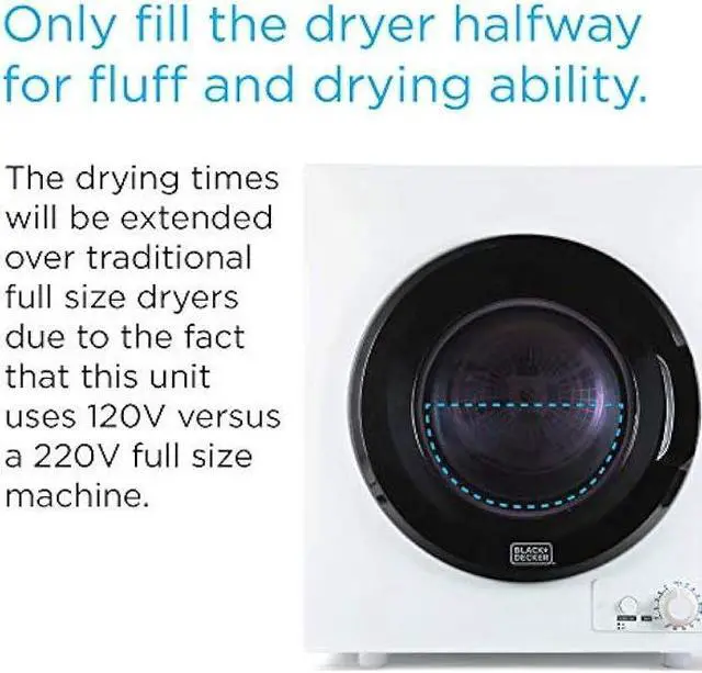 Alt view image 6 of 6 - BLACK+DECKER BCED37 Compact Dryer for Standard Wall Outlet, Small, 4 Modes, Load Volume 13.2 lbs., White