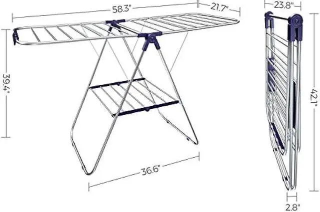 Alt view image 5 of 5 - SONGMICS Clothes Drying Rack, with Bonus Sock Clips, Stainless Steel Gullwing Space-Saving Laundry Rack, Foldable for Easy Storage, Silver