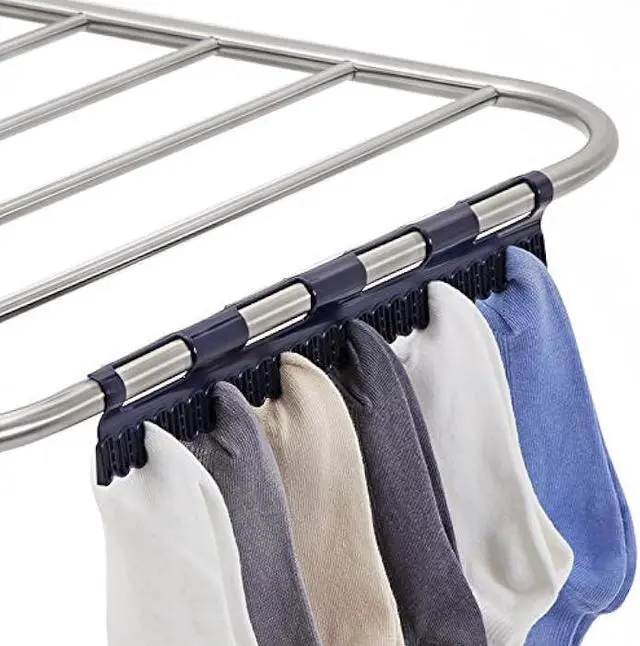 Alt view image 4 of 5 - SONGMICS Clothes Drying Rack, with Bonus Sock Clips, Stainless Steel Gullwing Space-Saving Laundry Rack, Foldable for Easy Storage, Silver