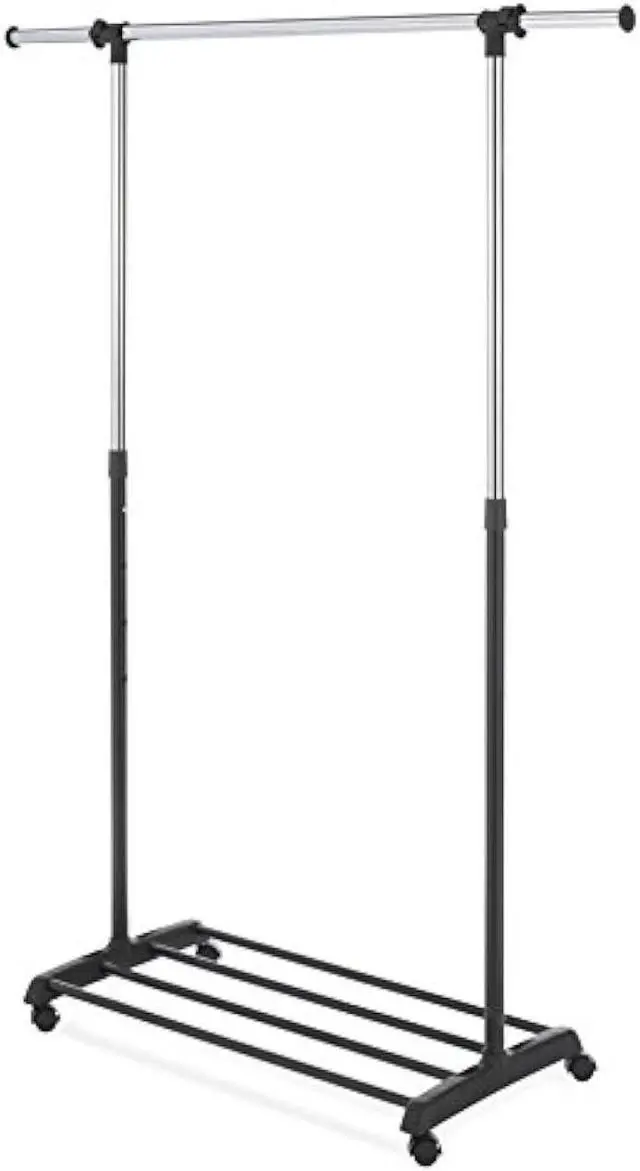 Main image of Whitmor Deluxe Adjustable Garment Rack - Rolling Clothes Organizer - Black and Chrome