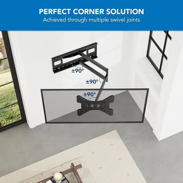 Alt view image 6 of 7 - Mount-It! Long Arm TV Wall Mount, 40" Extra Long Reach Extension, Full Motion Extended Corner TV Mount, Universal Fit for Flat Panel TVs Up to 400x400 VESA, 110 Lbs Capacity