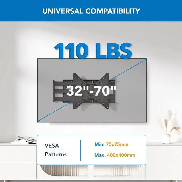 Alt view image 5 of 7 - Mount-It! Long Arm TV Wall Mount, 40" Extra Long Reach Extension, Full Motion Extended Corner TV Mount, Universal Fit for Flat Panel TVs Up to 400x400 VESA, 110 Lbs Capacity