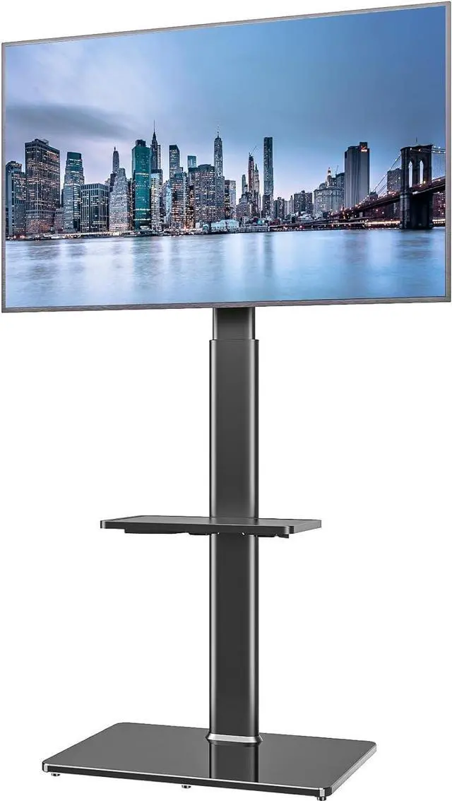 Main image of Universal Floor TV Stand with Mount for 19 to 43 inch Flat Screen TV, 100 Degree Swivel,Adjustable Height and Tilt Function, 2 Shelves Space Saving Standing TV Mount for Bedroom Living Room Corner