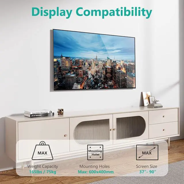 Alt view image 2 of 7 - WALI TV Wall Mount Bracket for 37-90 Inch Flat Curved TVs up to 165 lbs, Low Profile Wall Mount Holds Your TV 1.1 Inch from The Wall, Mounting Holes up to 600x400mm (TTM-2), Black