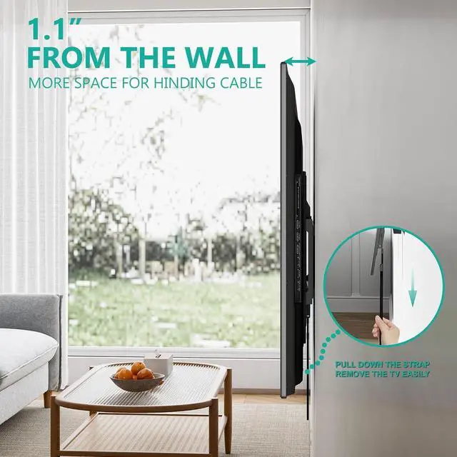 Alt view image 3 of 7 - WALI TV Wall Mount Bracket for 37-90 Inch Flat Curved TVs up to 165 lbs, Low Profile Wall Mount Holds Your TV 1.1 Inch from The Wall, Mounting Holes up to 600x400mm (TTM-2), Black