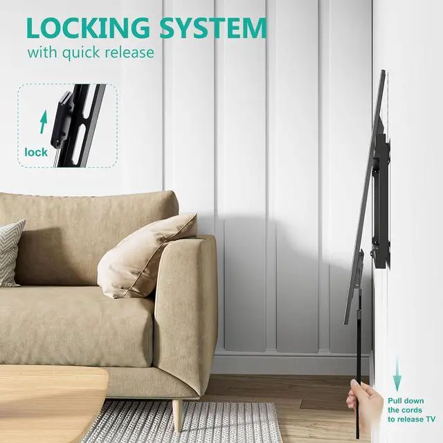 Alt view image 4 of 7 - WALI TV Wall Mount Bracket for 37-90 Inch Flat Curved TVs up to 165 lbs, Low Profile Wall Mount Holds Your TV 1.1 Inch from The Wall, Mounting Holes up to 600x400mm (TTM-2), Black