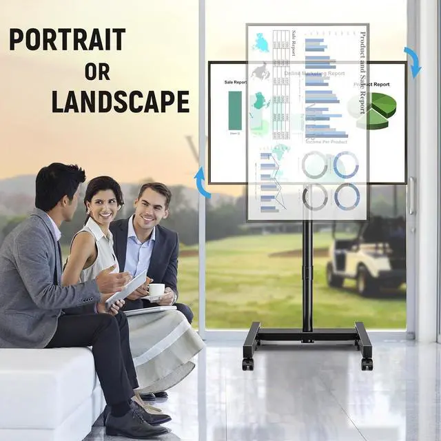 Alt view image 3 of 7 - Mobile TV Cart Rolling TV Stand for 13-50 inch Screens, Tilting and Rotating Mount, Portrait to Landscape, Height Adjustable Portable TV Stand with Wheels Holds up to 44lbs Max VESA 200x200mm